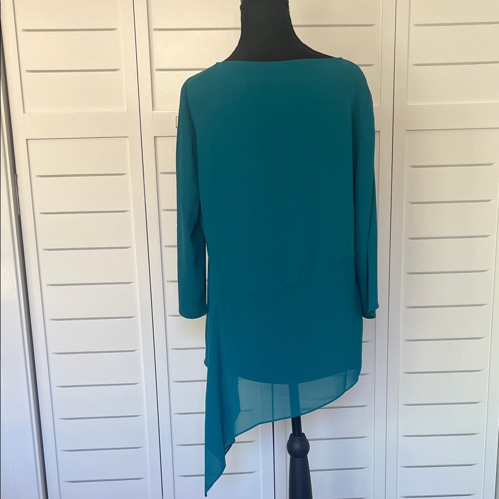 Chico's Teal Green Asymmetric Chiffon Tunic - Picture 5 of 15